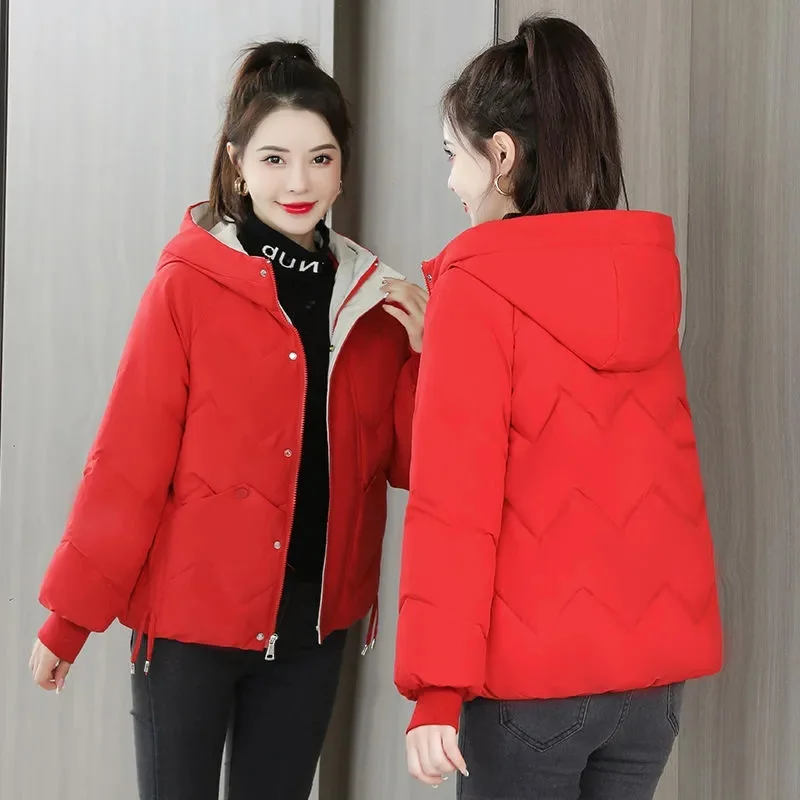 2024 New Style Korean Women\'s Cotton Coat Petite Thickened Padded Jacket Winter Warm Comfort Women\'s Outerwear Puffer Parkas