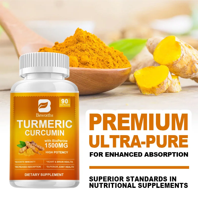 BEWORTHS 90 Pills Organic Turmeric Curcumin Supplement with Black Pepper High Potency Helps Joint,Antioxidant & Immune System