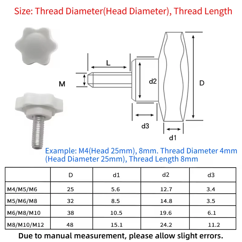 M4 M5 M6 M8 M10 Plastic Handle Screw Plum Hand Tighten Bolt Star-Shaped Tightening Nuts Bakelite Stainless Steel Knob