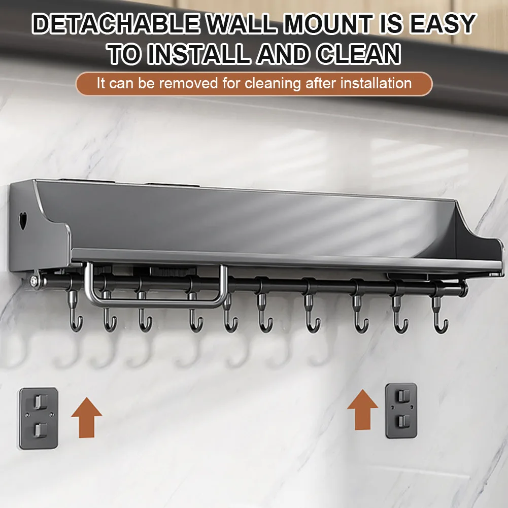 

60cm Kitchen Storage Rack with 12 Hooks Hanging Storage Rack Large Capacity Spice Storage Rack for Chopsticks Spoons Shovel Home