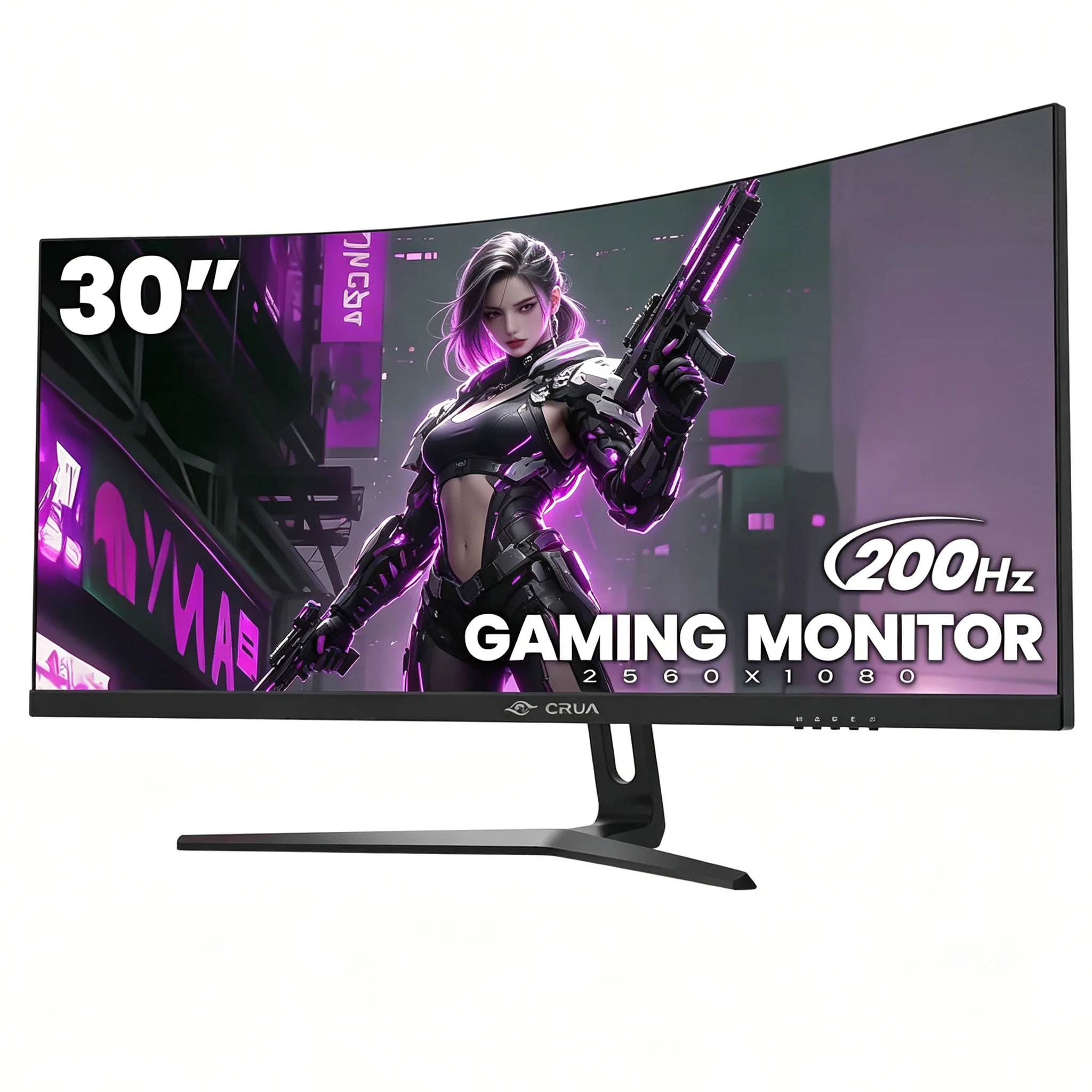 CRUA 30 Zoll Curved Gaming Monitor, 200Hz 1500R Computermonitor FHD (2560x1080P) VA, ultradünnes Zero-Frame-Computerdisplay für Home Office und Business.