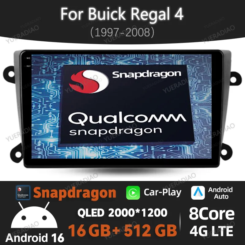 Android 16 Car Radio For Buick Regal 4 1997 - 2008 Qualcomm Multimedia Video Player 2DIN QLED GPS NAVI Head Unit 4G WIFI BT
