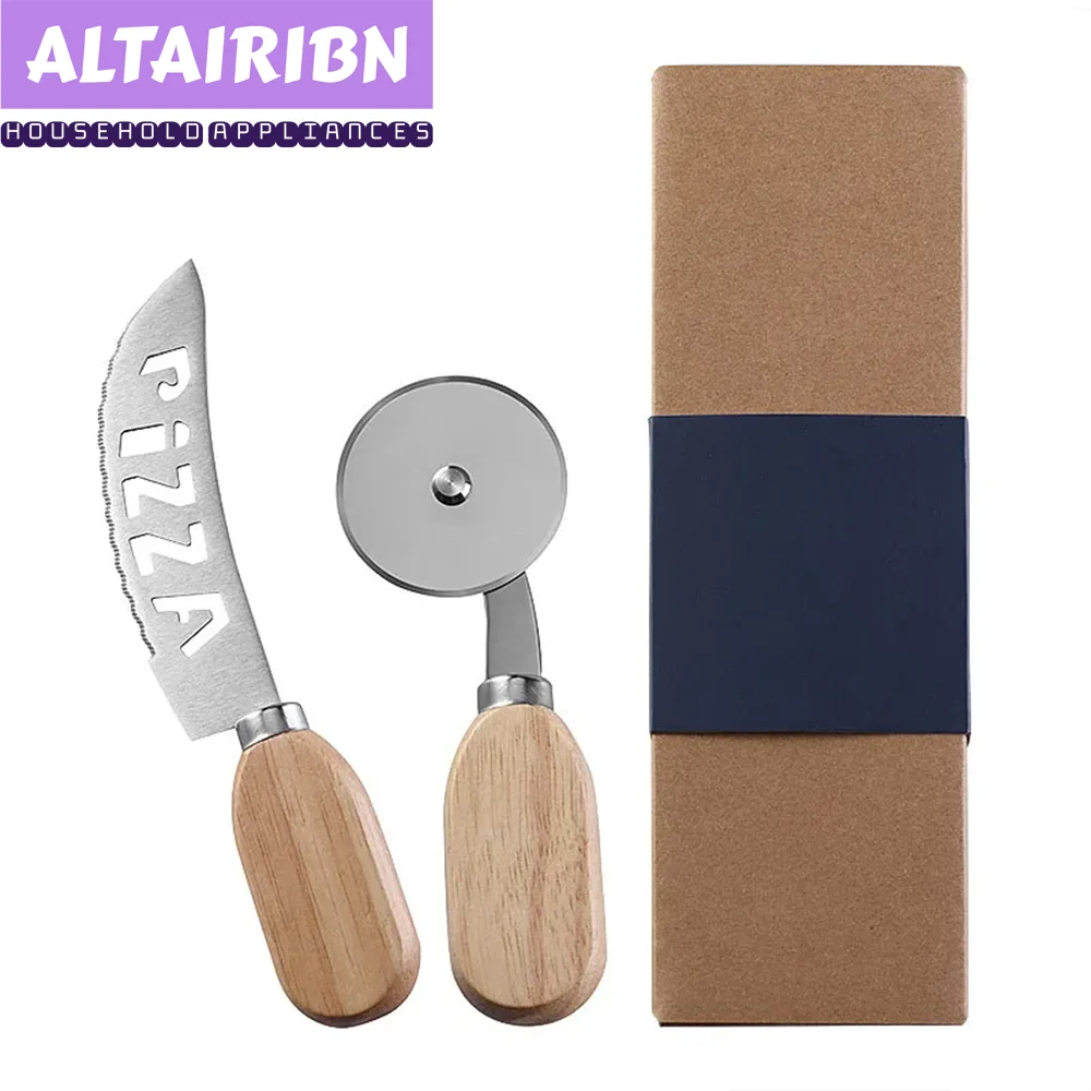 Stainless Steel Pizza Knife Wooden Handle Pizza Roller Kitchen Baking Tool Pizza Cutter With Food Grade Stainless Steel Blade