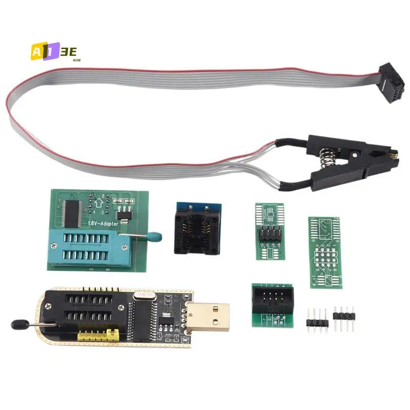 A13E-1Set CH341A 24 25 Series EEPROM Flash BIOS USB Programmer+SOIC8 SOP8 Test Clip+SPI Flash 1.8V Adapter+SOP8 SOIC8 To DIP8