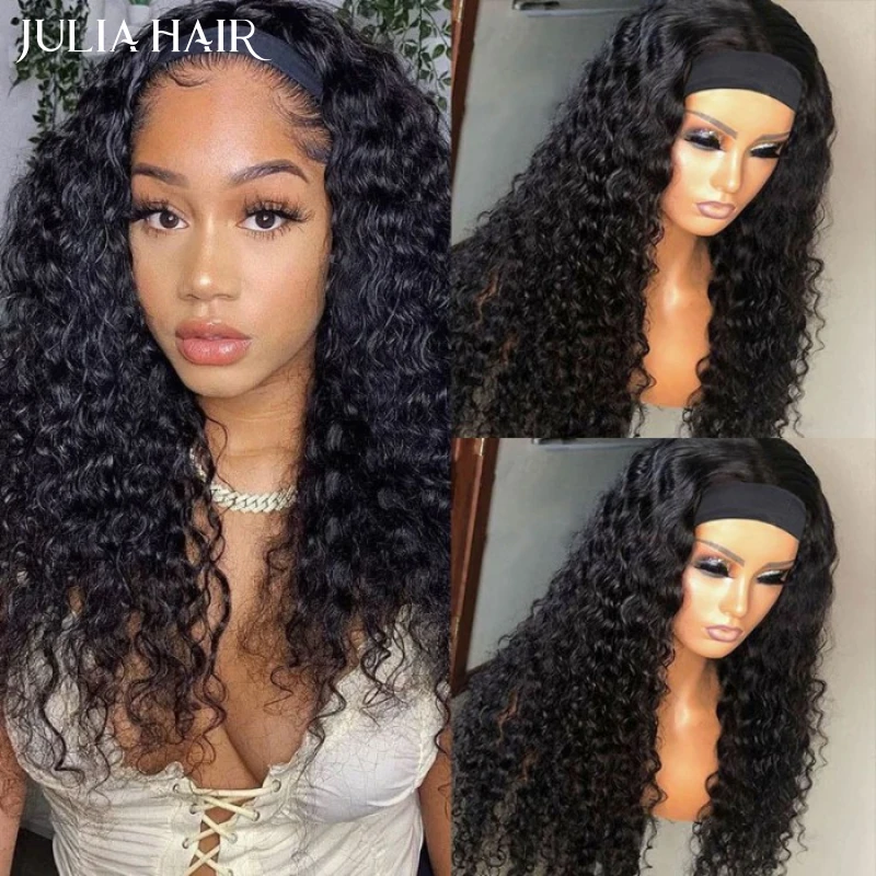 

Julia Hair Headband Scarf Wig Water Wave Human Hair Wig No plucking wigs for women No Glue No Sew In More hairstyles Available