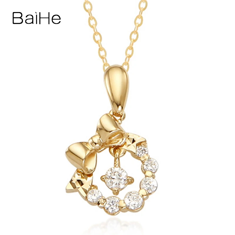 BAIHE Solid 14K Yellow Gold 0.19ct H/SI Natural Diamond Gift Necklace Women Wedding Fine Jewelry Making ギフトネックレス שרשרת מתנה