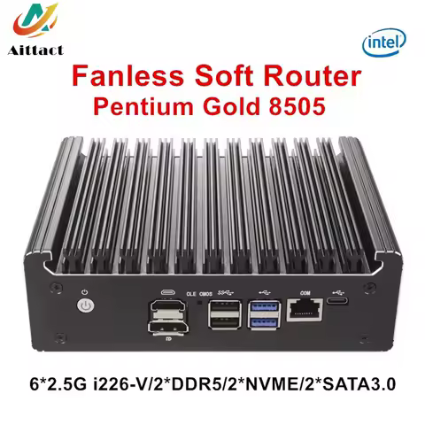 Fanless Soft Router Intel U300 Pentium Gold 8505 Mini PC 6xi226-V 2.5G DDR5 DDR4 NVMe SATA Proxmox/pfSense Firewall Appliance