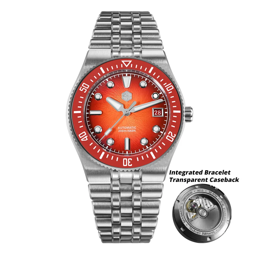 San Martin 40 mm Herren-Luxus-Taucheruhr Miyota 9015 Emaille Sunburst-Zifferblatt Automatische mechanische Armbanduhr Wasserdicht 200 m SN0148 8