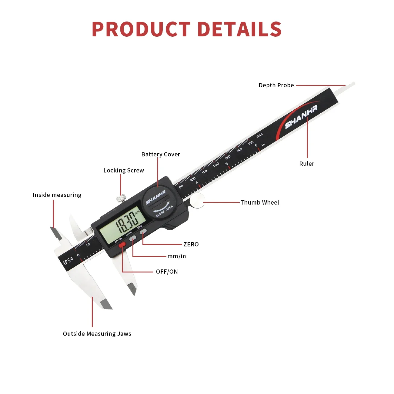 SHANHR 150mm Electronic Digital Caliper Measuring Tool, Digital Caliper Stainless Steel Construction with Large LCD Screen