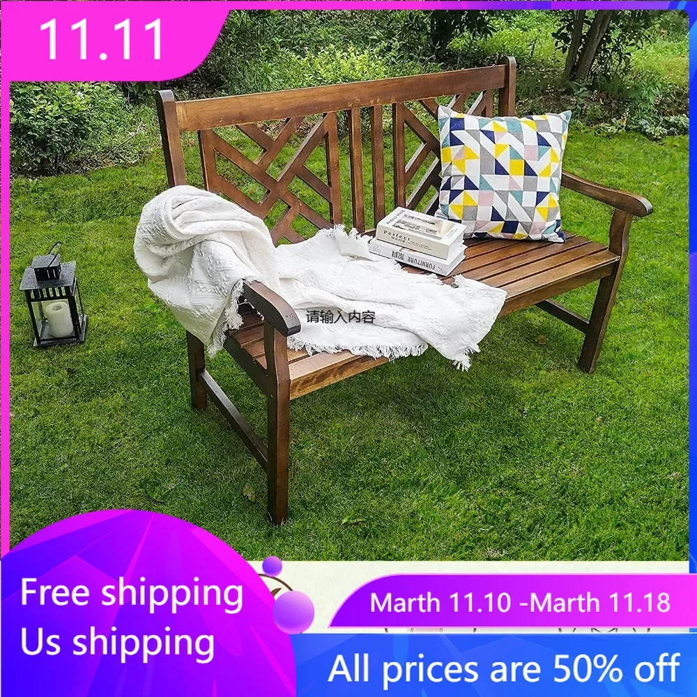 

Outdoor Acacia Wood Garden Bench with Backrest and Armrest,2-Person Slatted Seat Bench Patio Furniture for Porch,Park,Yard