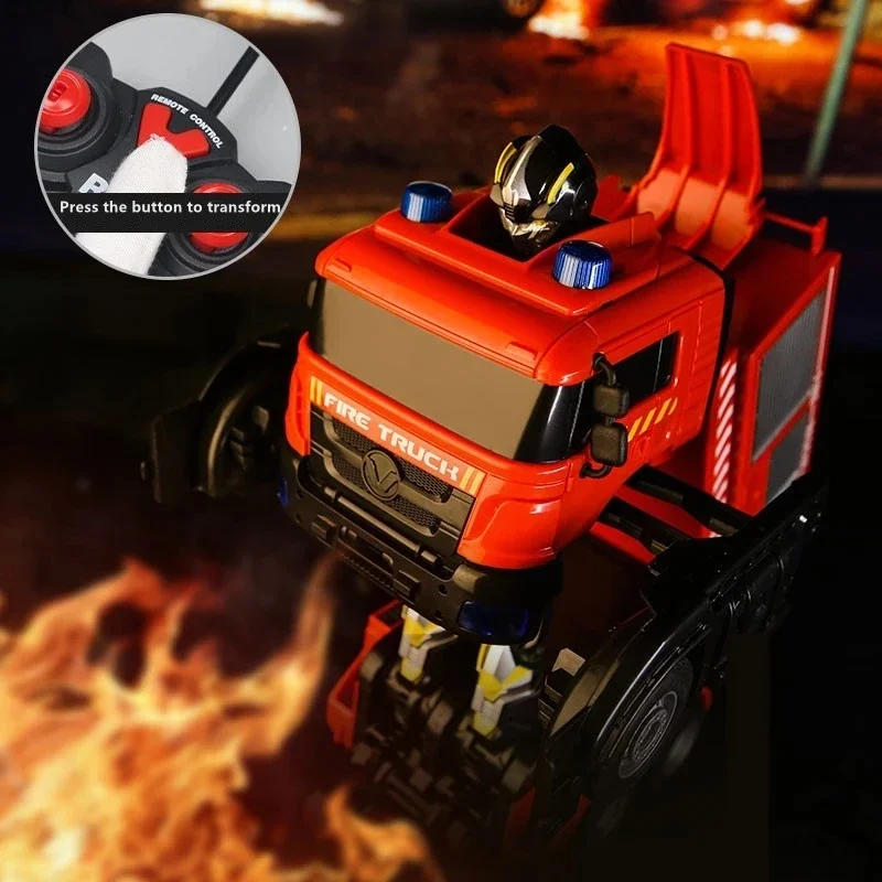 Fire Truck RC car Transformation Robot Vehicle Light Action Toy Engine Excavator Construction Toys for Boys Kids Christmas Gifts
