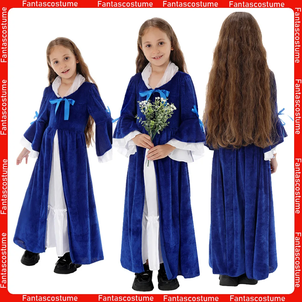 

Halloween Cosplay Medieval Dress Costume Renaissance Children French Vintage Long Dress Kids Girls Stage Performance Clothing