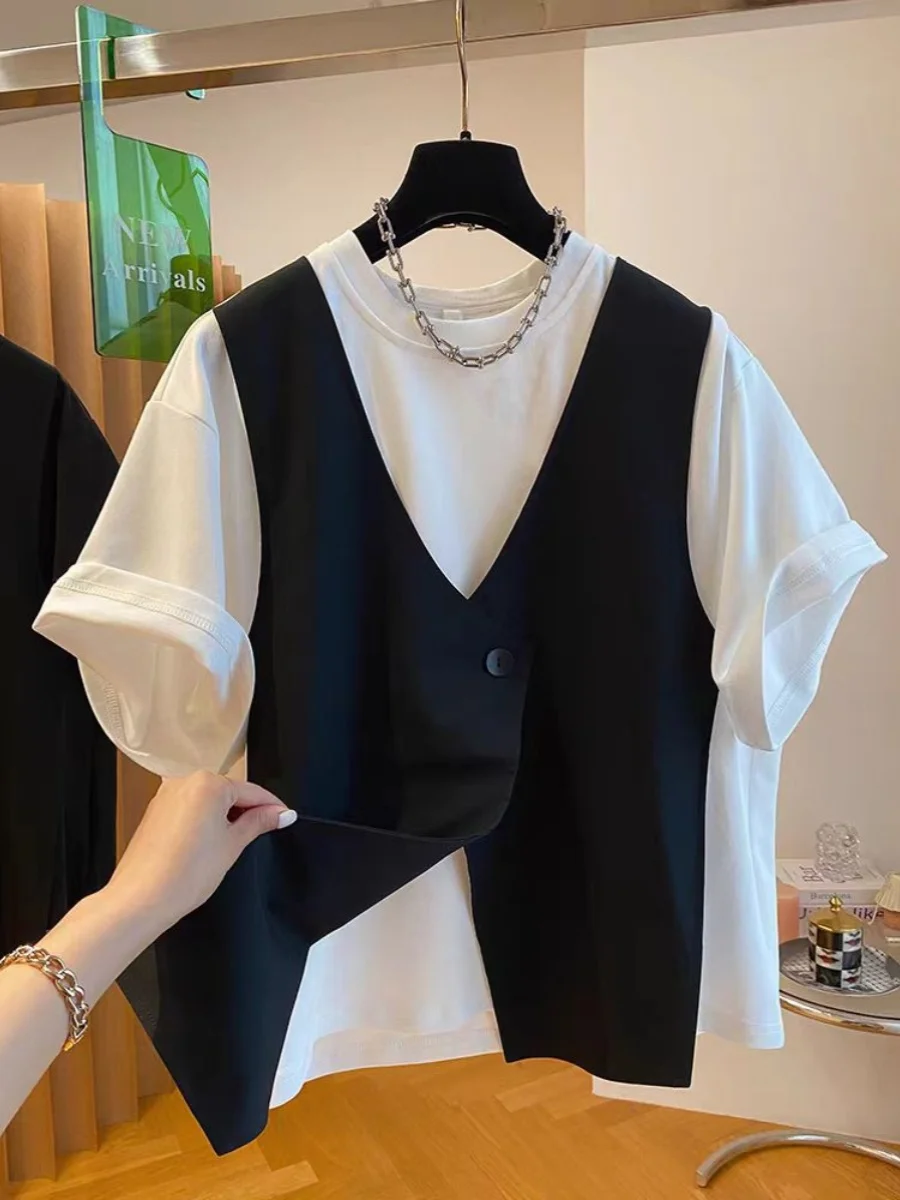 Or Sve – T-shirt ample et décontracté pour femmes, Design Patchwork, mélange de coton, confortable et respirant, haut tendance, été