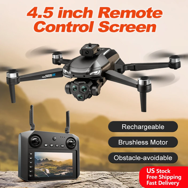 4K Camera Drone Brushless Motor Rc Quadcopter Avoidance 3-Cam Upgraded Screen on Control Drone FPV for Adults or Children