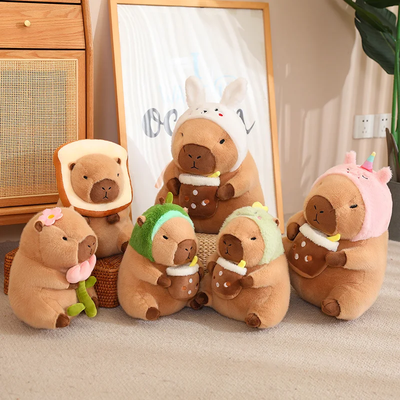

Cute Anime Capybara Bread Plush ToySimulation Capibara Cosplay Unicorn Dinosaur Dress Boba Bread Fruit Food Bubble Stuffed Anima