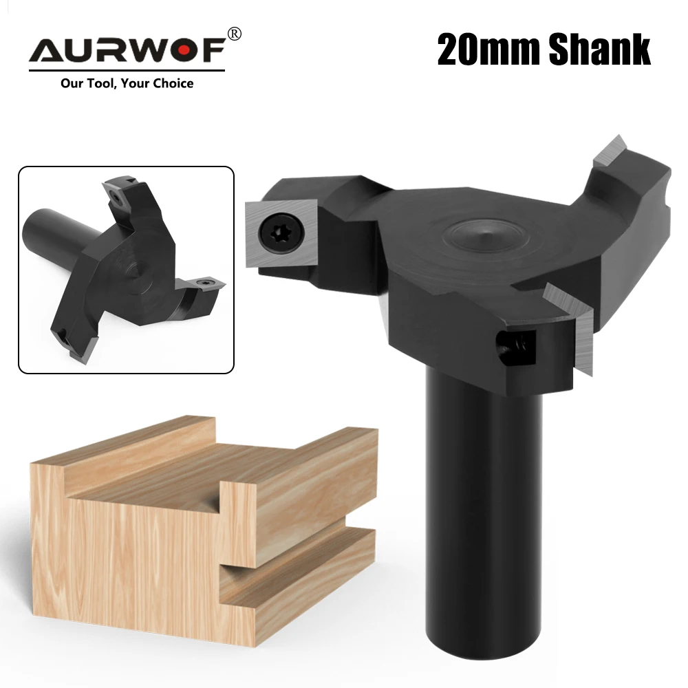 AURWOF 20 Shank Replaceable Blade Planing Bit Face End Milling Cutter Insert-Style Spoilboard CNC Surfacing Router Bits For Wood