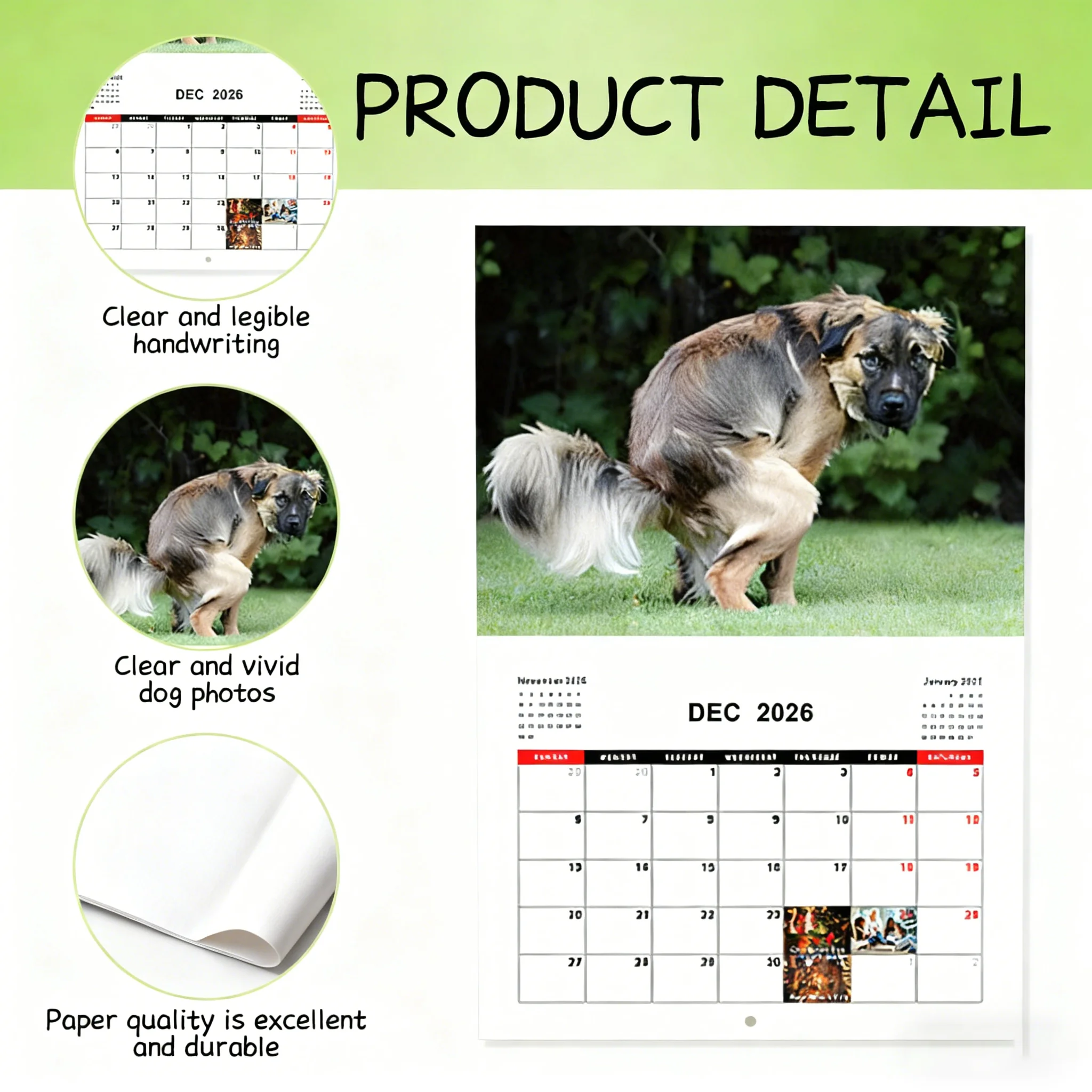 

Pooping Dog Calendar 2026, Funny Dog Wall Calendar with Large Monthly Grid & Notes, Humor Home Decor Gift