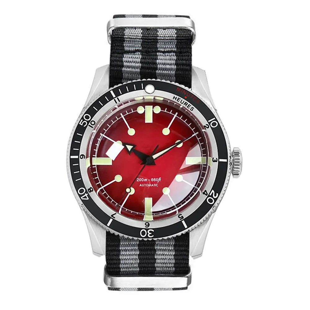 Tandorio Japan NH35A PT5000 Mechanical Mens Watch 20BAR Waterproof Sapphire Luminous Red Black Dial Stainless Steel Bracelet image 3