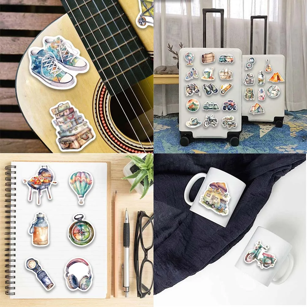 10/50Pcs Retro Outdoor Travel Watercolour Varied Sticker Pack for Kids Scrapbooking Travel Luggage Wall Graffiti Sticker Decals