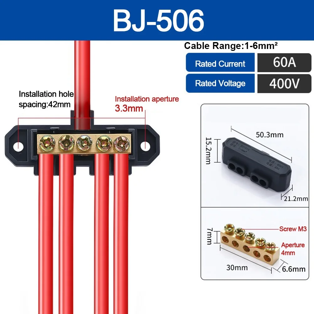 High Power High Power Splitter Conductor Brass Black Wire Connector Quick Terminal Block Electrical