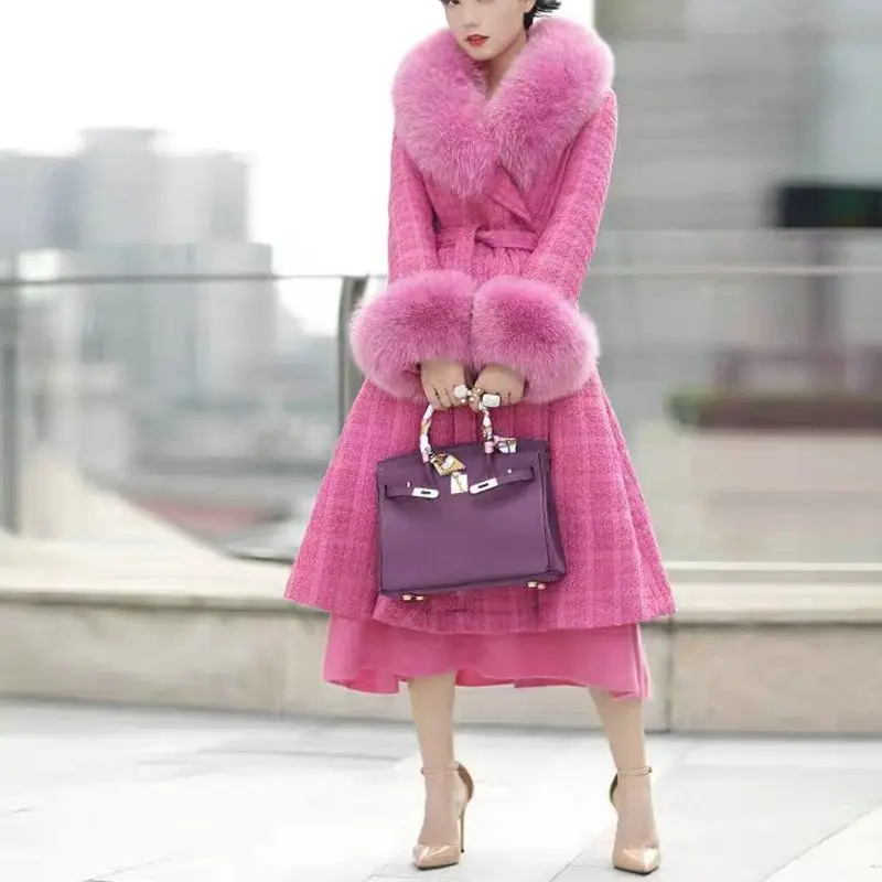 2023 New Popular Wool Coat Luxury Fur Coat Women's Fashion Fox Collar Wool Coat Casual and Comfortable long Cotton Coat