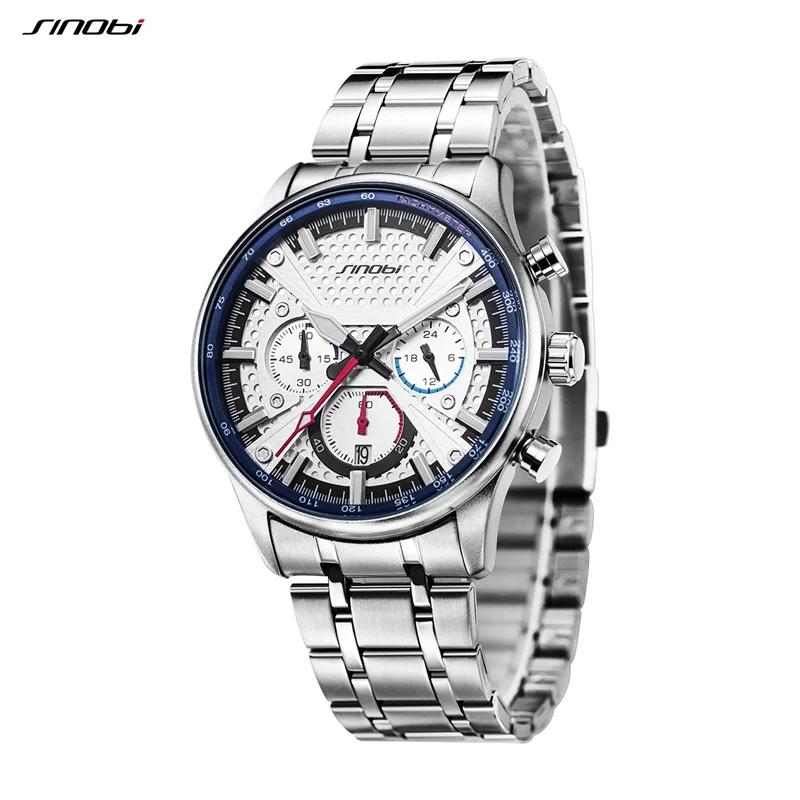 SINOBI New Arrival Fashion Mens Watches Chronograph Calender Casual Man\'s Quartz Wristwatches Luminous Hand Male Stainless Clock