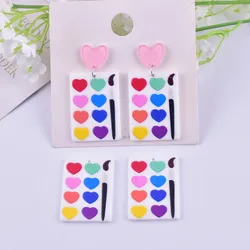 10 pz/pacco colorato cuore pittura vassoio moda ciondoli acrilici per le donne orecchino collana gioielli fai da te