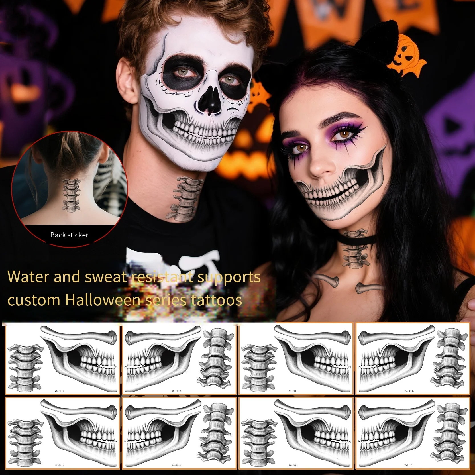 

Halloween Terrifying Mouth Temporary Tattoo Sticker Thriller collarbone Disposable Waterproof Face Tattoo Lip Makeup Ornament