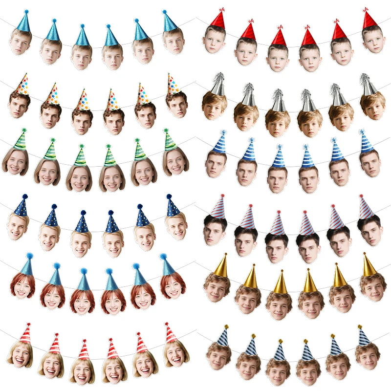 6/12Pcs Custom Photo Hat Shape Garland Personalized Face Hats Banner DIY Customized Hanging Pendant for Birth Party Wall Decor ﻿