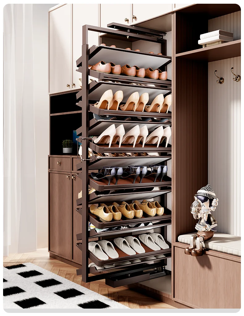 Multi-layer Shoe Holder Storage Organizer,Built-in Height Adjustable Shoe Cabinet Closet Space Saving 360° Rotating Shoe Rack