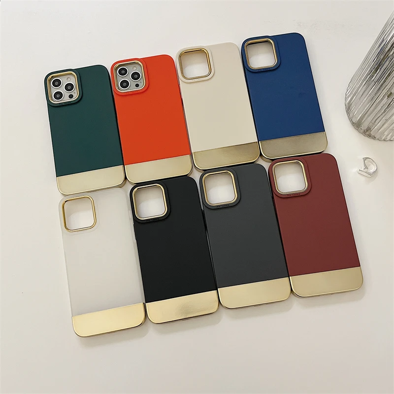 Luxury Plating Metal Dual Contrast Color Soft Case For iPhone 13 12 11 Pro Xs Max X XR Liquid Silicone Shockproof Back Cover