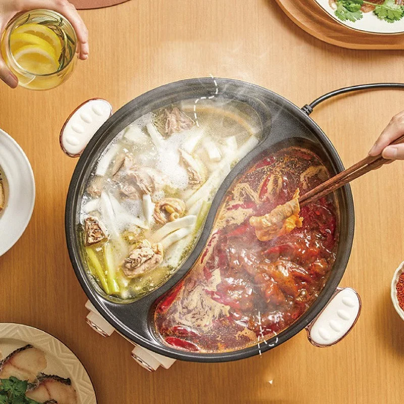 2000W Yuanyang Electric Hot Pot 6L Large Capacity Electric Wok 2 Gear Adjust Nonstick Frying Pan Home Electric Cooking Pot 2