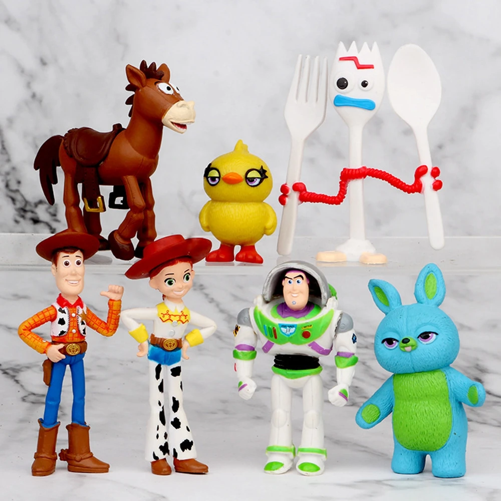 7-teiliges Set Toy Story 4 Actionfiguren Woody Jessie Bullseye Buzz Lightyear Plastikfiguren PVC-Modell Sammlerstück Geschenkspielzeug