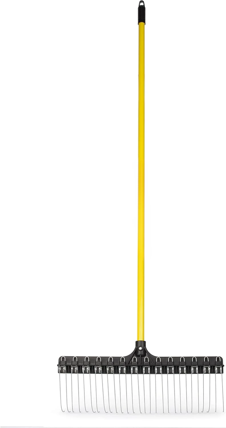 Rake 55-inch Lightweight Fiberglass Handle, 21-inch Head, Durable Steel Tines for Gardening, De-Thatching