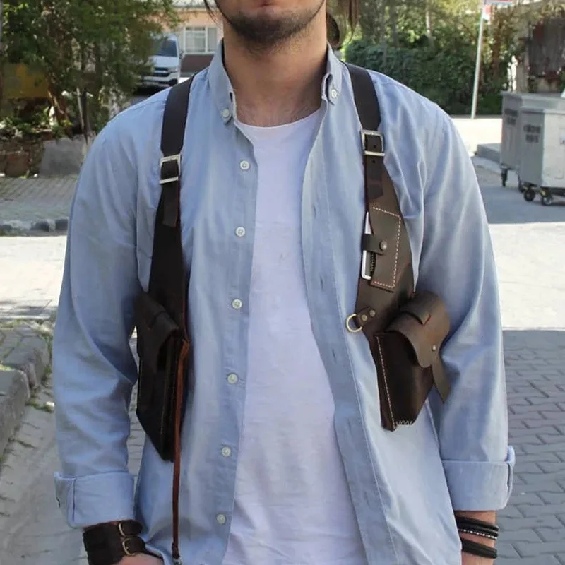 جديد في الهواء الطلق القرون الوسطى Steampunk الأوروبي خمر بو حقيبة كتف جلدية مع حزام كروسبودي الدعائم الطرف #2