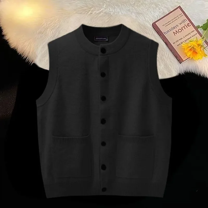 Vest Crewneck Man Clothes Black Waistcoat Knitted Sweaters for Men Sleeveless Round Collar Long Sleeve 100% Sheap Heated X S A V