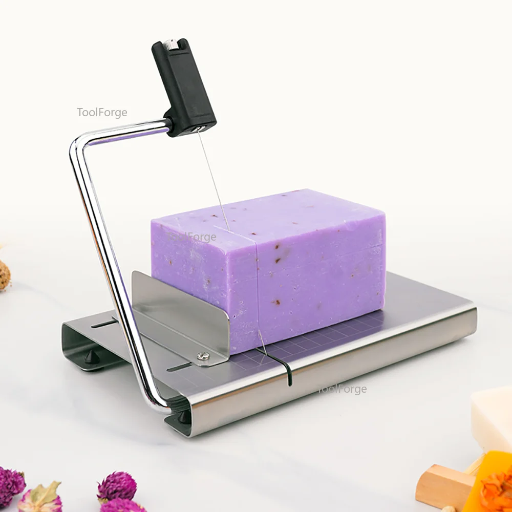 Cortador de jabón hecho a mano, mesa de corte de acero inoxidable para jabón artesanal, cuchillo de corte de alambre de acero ajustable para mantequilla y queso