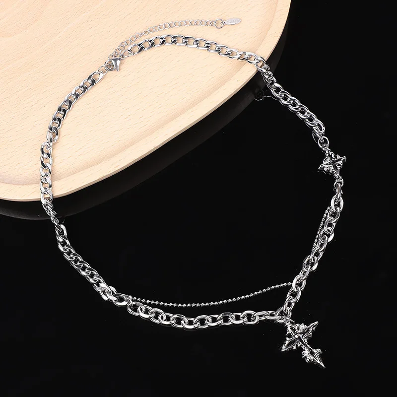 1Pc Hip Hop Vintage Gothic Cross Stainless Steel Chain Splicing Necklace Clavicle Chain Cool Punk Men Women Jewelry Accessories