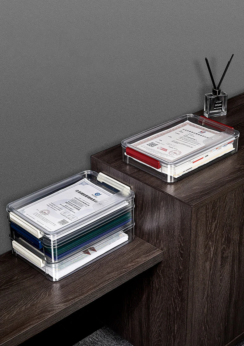 

Clear Document Storage Box Family Certificate Case Household Real Estate Bag Manual A4 Paper Organization