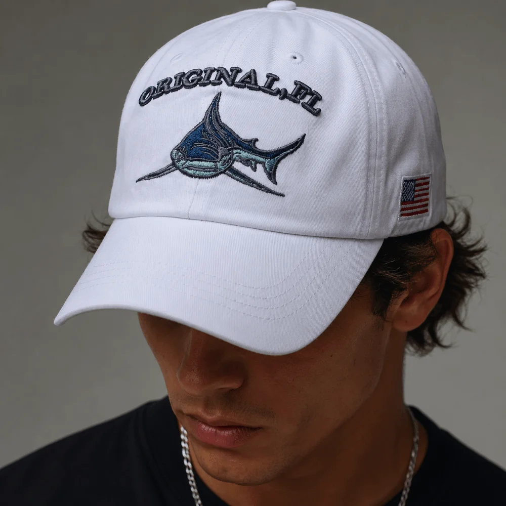 

Washed Cotton Shark Embroidered Baseball Cap Hip Hop American Flag Patch Outdoor Fishing Hat Adjustable Sunscreen