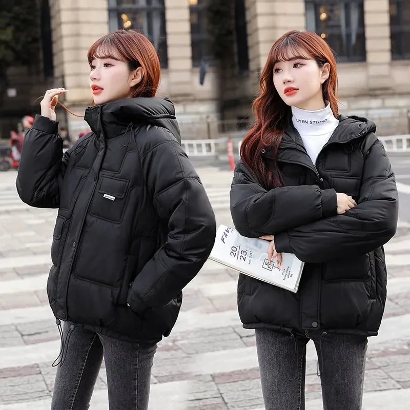 Jaket Parka wanita, Parka tebal musim dingin 2023, mantel Parka bawah katun versi Korea longgar pakaian luar