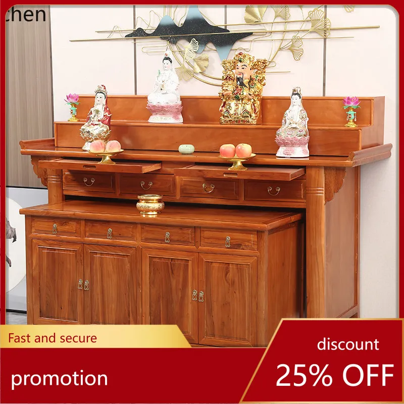 r5.21 Solid Wood Home Use Shrine Buddha Hall Offering Table Buddha Cabinet Incense Table Three-Layer Guan Gong Worship Table