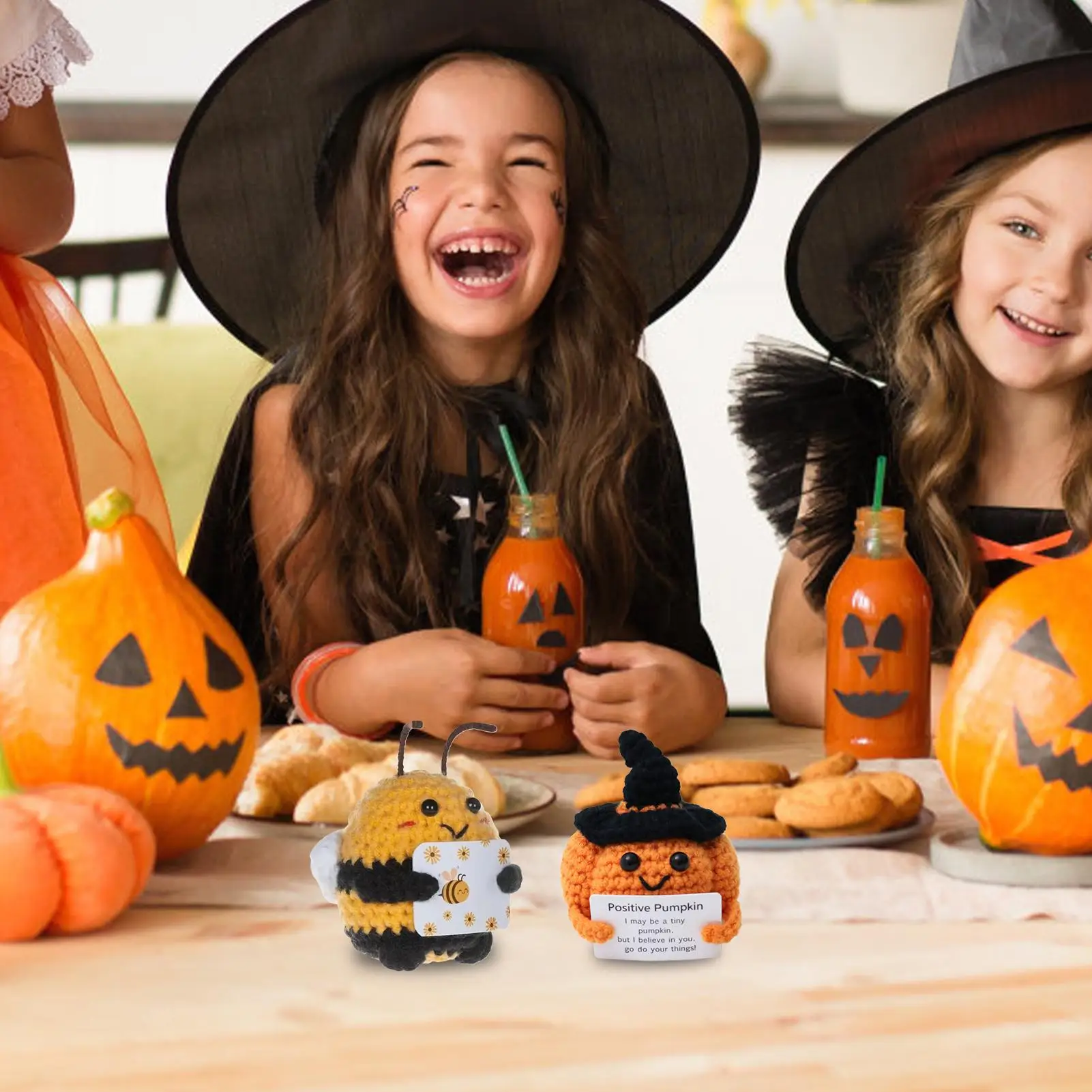 

New Halloween crocheted Positive Doll cartoon Motivational Pumpkin Bee Shape Table Ornament Inspirational Home Decoration