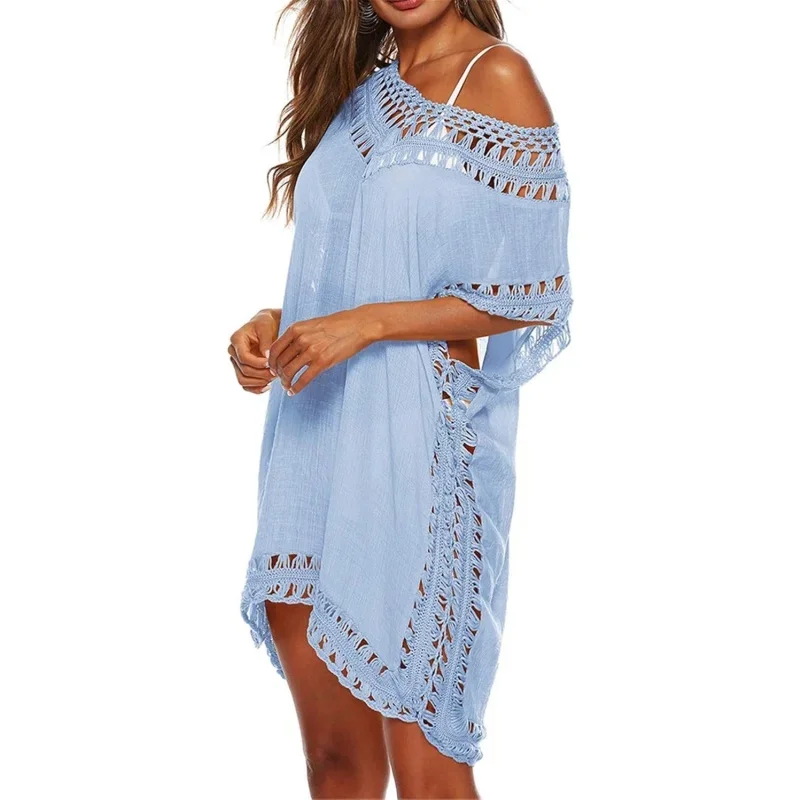 속이 비치는 V넥 크로셰 드레스 여성 루즈 섹시 비치웨어 비키니 커버업 2025 신상 캐주얼 여성 수영복 비키니 커버업