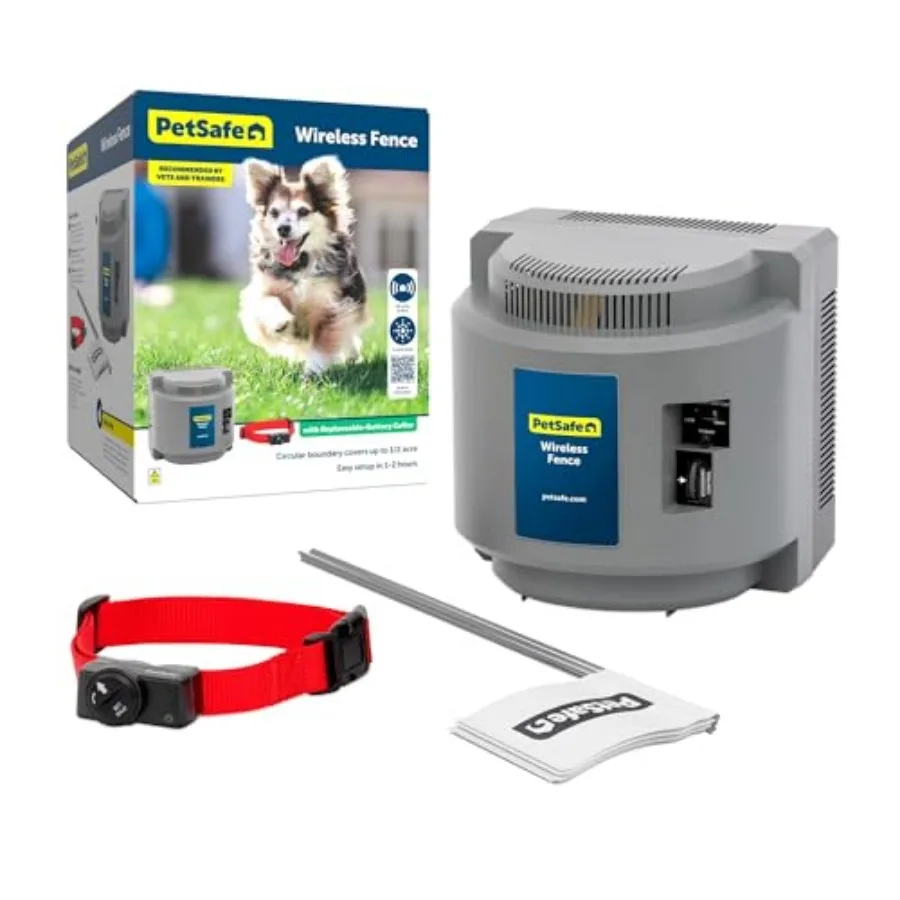 

Original Wireless Electric Fence for Dogs, Portable for Travel Covers Up to 1/2 Acre, Waterproof Collar for Pets 8lb+ with Tone