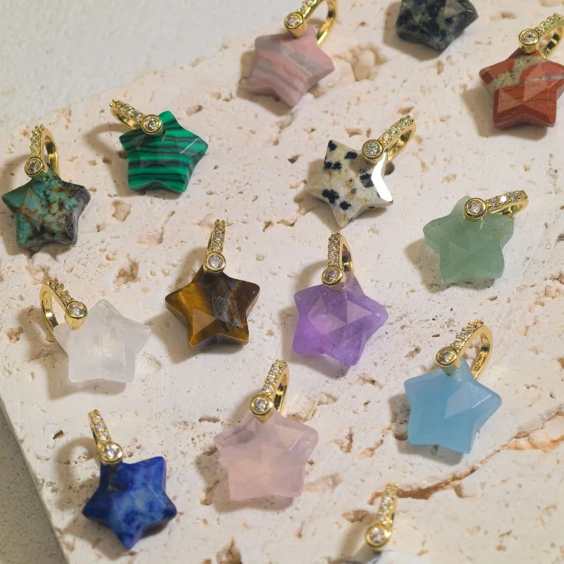 

10 шт., подвески в виде звезды из натурального камня со стразами, подвески из хрустального камня для изготовления ювелирных изделий, ожерелье, серьги «сделай сам»