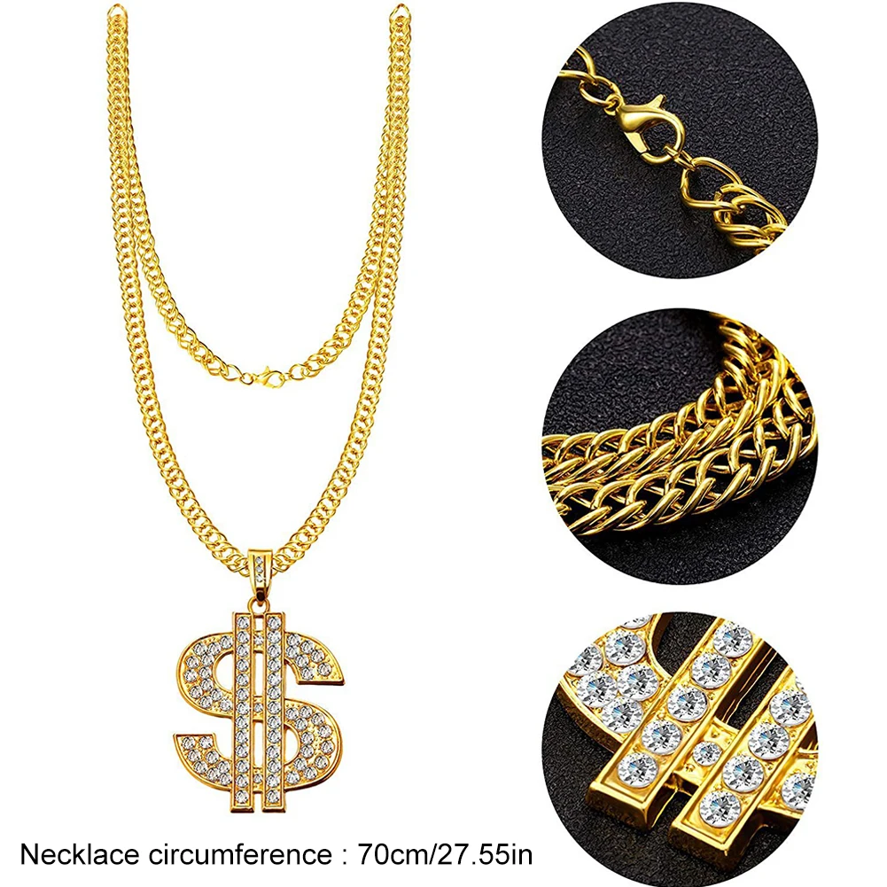 80s 90s الهيب هوب Flamboyant الشرير الدولار تسجيل الدائري 80s/90s مغني الراب اكسسوارات نظارات سوار الهيب هوب زي مجموعة للحزب الرجعية