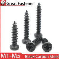 100 Uds M1 M1.2 M1.4 M1.5 M1.7 M2 M2.3 M2.6 M3 M3.5 M4 M5 tornillo autorroscante de cabeza redonda Phillips cruzada de acero al carbono negro