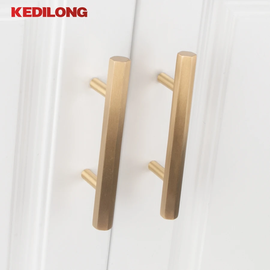 KEDLO Modern minimalist brass gold drawer long handle European luxury hexagonal knob furniture hardware kitchen cabinet handle