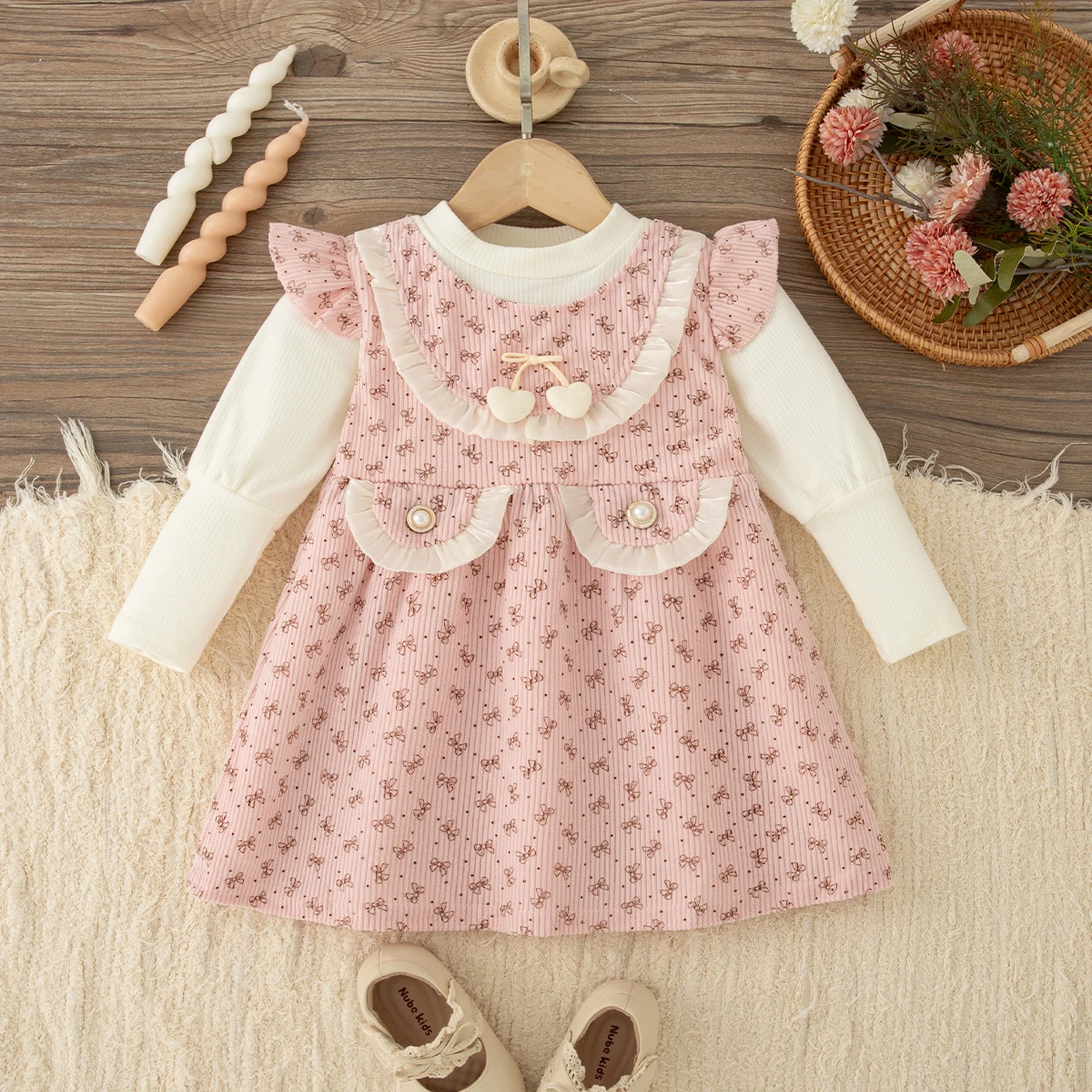 Baby Girl Dress Spring And Autumn Cotton Bow Full Printed Long Sleeved Girls Dresses Cartoon Cute And Sweet Baby Girl Clothing